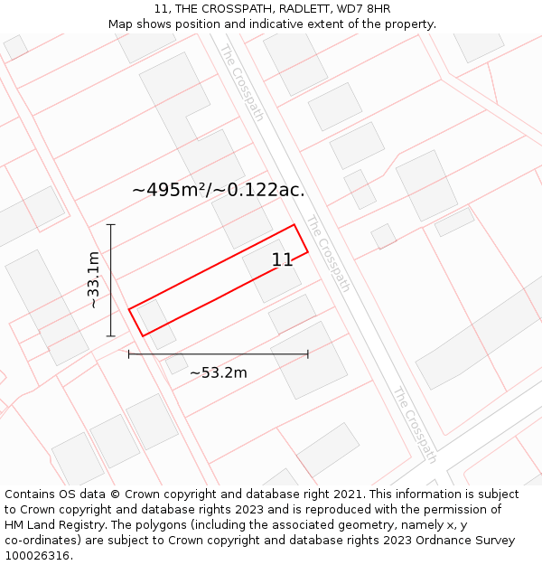 11, THE CROSSPATH, RADLETT, WD7 8HR: Plot and title map