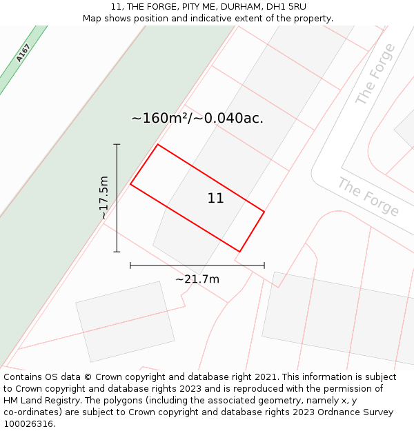 11, THE FORGE, PITY ME, DURHAM, DH1 5RU: Plot and title map