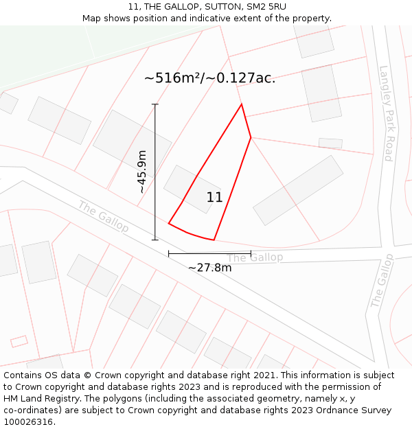 11, THE GALLOP, SUTTON, SM2 5RU: Plot and title map