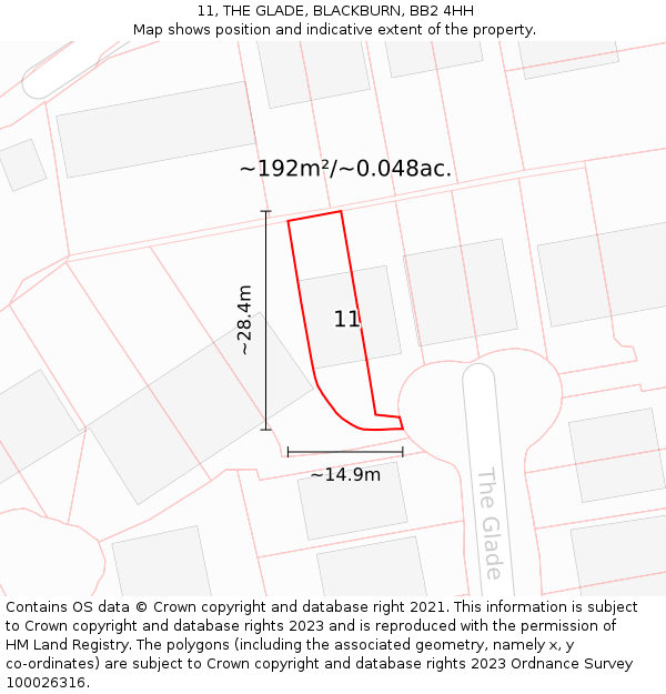 11, THE GLADE, BLACKBURN, BB2 4HH: Plot and title map