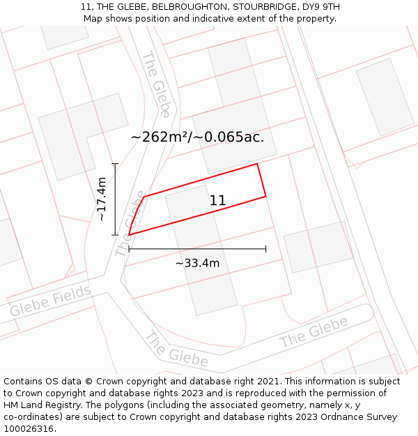 11, THE GLEBE, BELBROUGHTON, STOURBRIDGE, DY9 9TH: Plot and title map