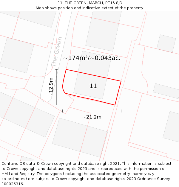 11, THE GREEN, MARCH, PE15 8JD: Plot and title map