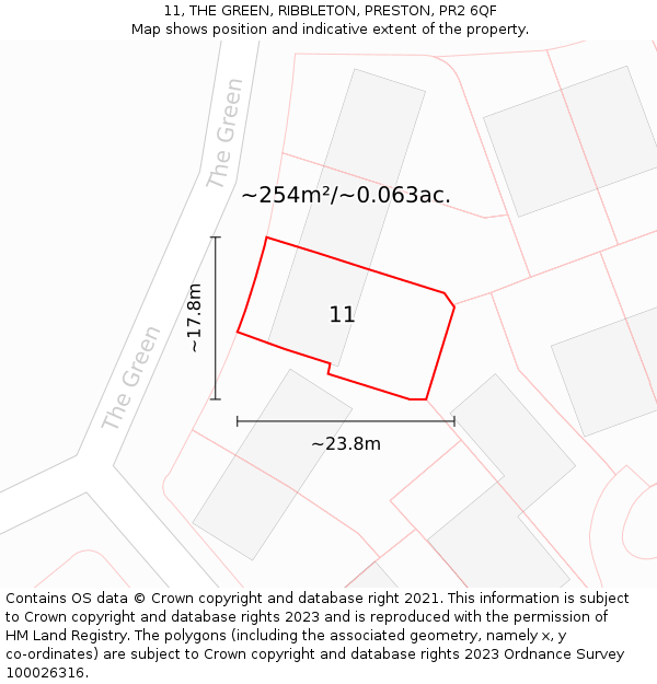11, THE GREEN, RIBBLETON, PRESTON, PR2 6QF: Plot and title map
