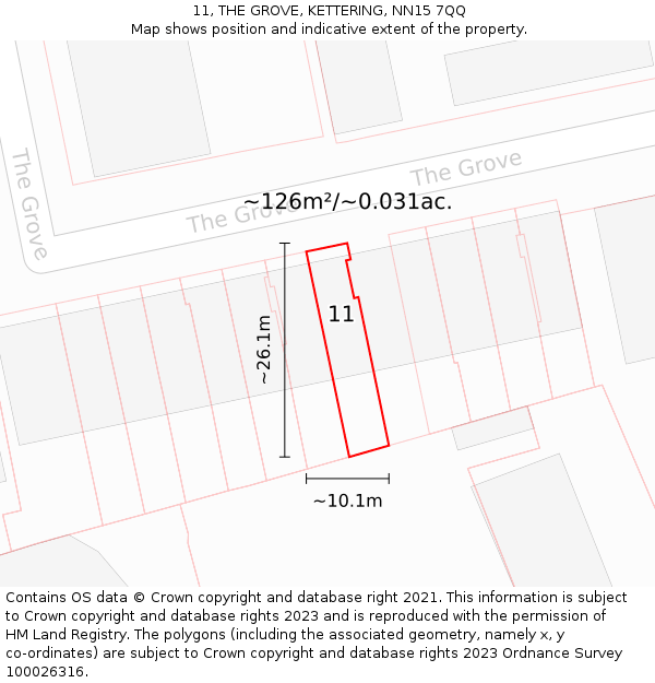 11, THE GROVE, KETTERING, NN15 7QQ: Plot and title map