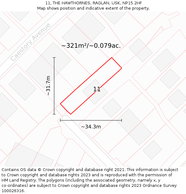 11, THE HAWTHORNES, RAGLAN, USK, NP15 2HF: Plot and title map