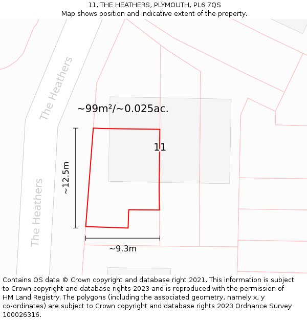 11, THE HEATHERS, PLYMOUTH, PL6 7QS: Plot and title map