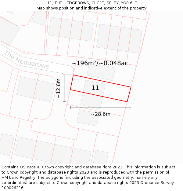 11, THE HEDGEROWS, CLIFFE, SELBY, YO8 6LE: Plot and title map