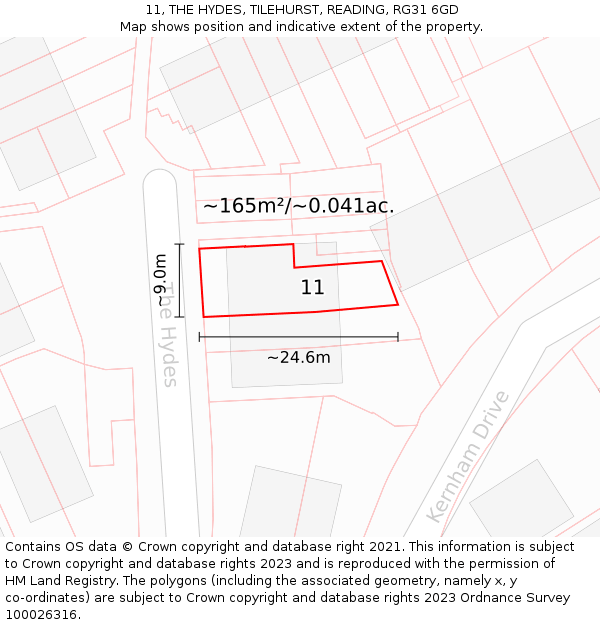 11, THE HYDES, TILEHURST, READING, RG31 6GD: Plot and title map