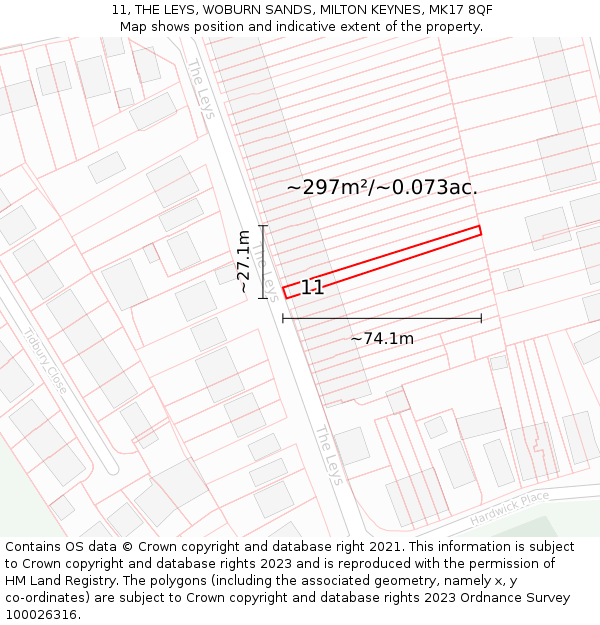 11, THE LEYS, WOBURN SANDS, MILTON KEYNES, MK17 8QF: Plot and title map
