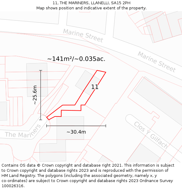 11, THE MARINERS, LLANELLI, SA15 2PH: Plot and title map