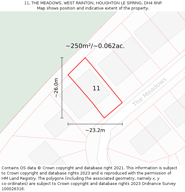 11, THE MEADOWS, WEST RAINTON, HOUGHTON LE SPRING, DH4 6NP: Plot and title map