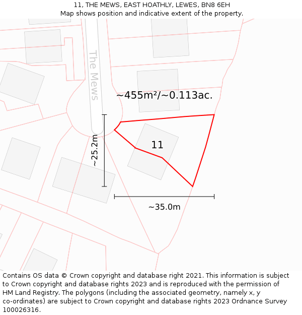 11, THE MEWS, EAST HOATHLY, LEWES, BN8 6EH: Plot and title map