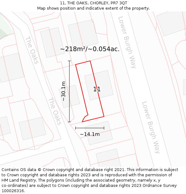 11, THE OAKS, CHORLEY, PR7 3QT: Plot and title map