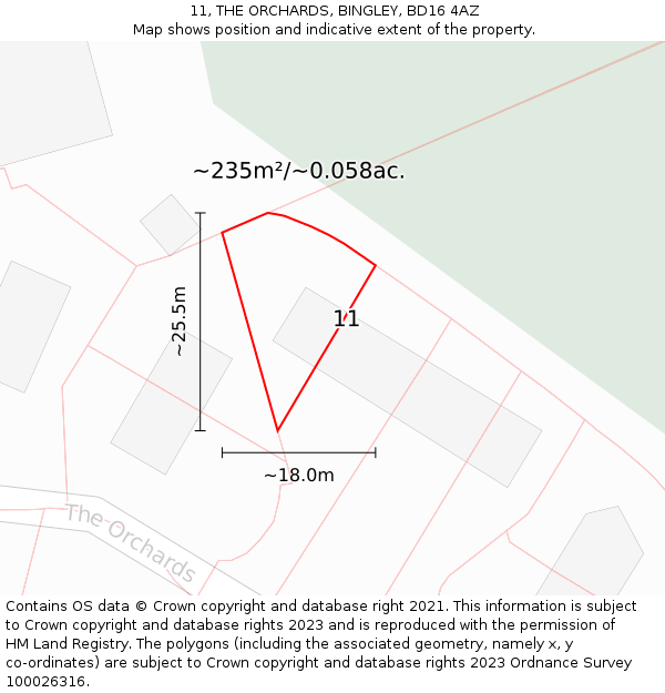 11, THE ORCHARDS, BINGLEY, BD16 4AZ: Plot and title map