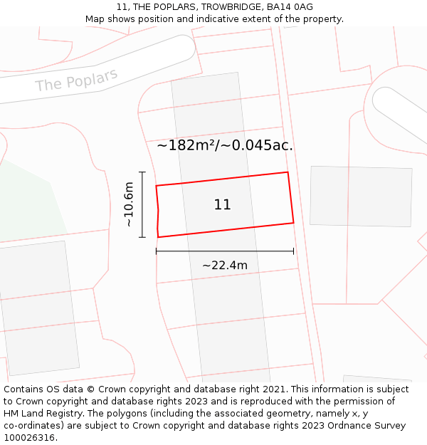 11, THE POPLARS, TROWBRIDGE, BA14 0AG: Plot and title map