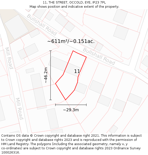 11, THE STREET, OCCOLD, EYE, IP23 7PL: Plot and title map