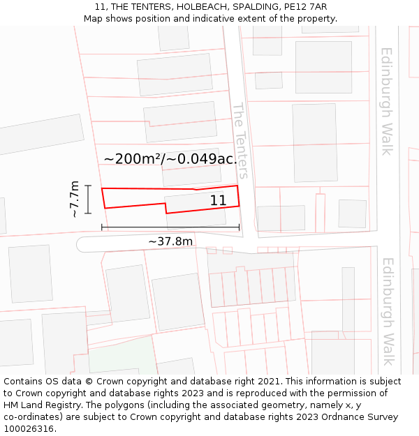 11, THE TENTERS, HOLBEACH, SPALDING, PE12 7AR: Plot and title map