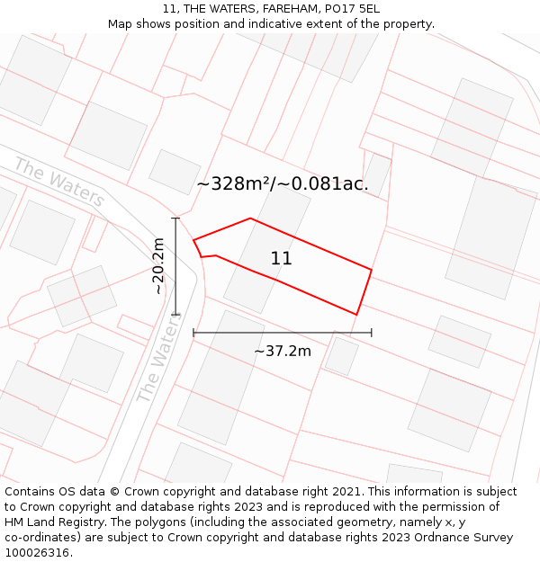 11, THE WATERS, FAREHAM, PO17 5EL: Plot and title map