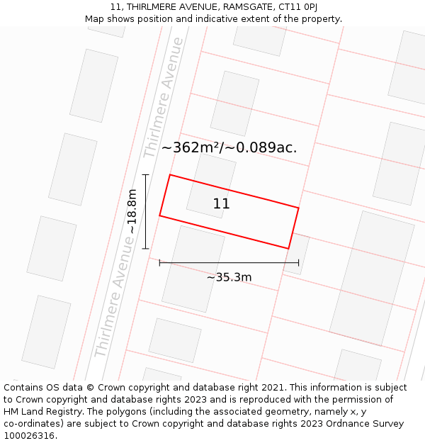 11, THIRLMERE AVENUE, RAMSGATE, CT11 0PJ: Plot and title map