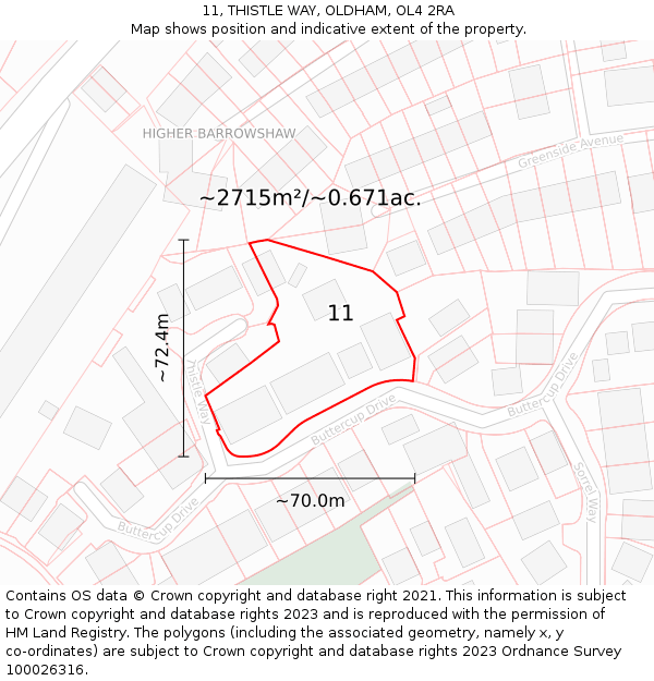 11, THISTLE WAY, OLDHAM, OL4 2RA: Plot and title map