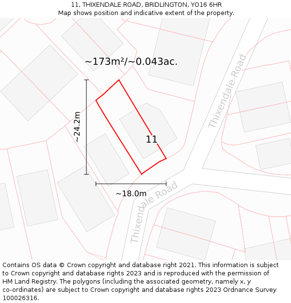 11, THIXENDALE ROAD, BRIDLINGTON, YO16 6HR: Plot and title map