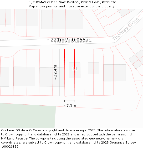 11, THOMAS CLOSE, WATLINGTON, KING'S LYNN, PE33 0TG: Plot and title map