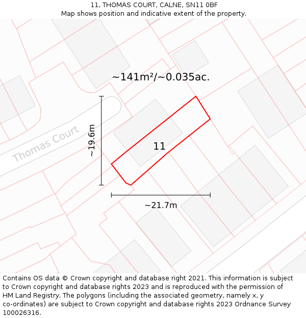 11, THOMAS COURT, CALNE, SN11 0BF: Plot and title map