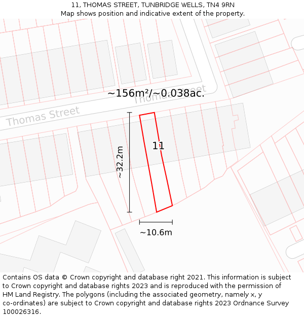 11, THOMAS STREET, TUNBRIDGE WELLS, TN4 9RN: Plot and title map