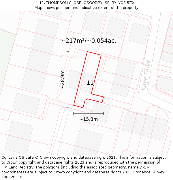 11, THOMPSON CLOSE, OSGODBY, SELBY, YO8 5ZX: Plot and title map