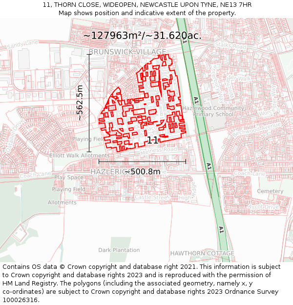 11, THORN CLOSE, WIDEOPEN, NEWCASTLE UPON TYNE, NE13 7HR: Plot and title map