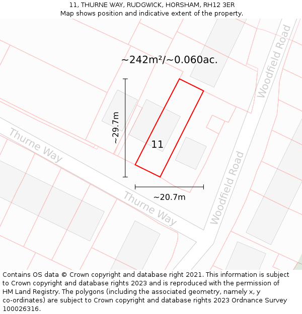 11, THURNE WAY, RUDGWICK, HORSHAM, RH12 3ER: Plot and title map