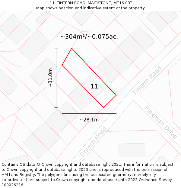 11, TINTERN ROAD, MAIDSTONE, ME16 0RT: Plot and title map