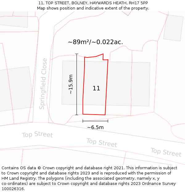 11, TOP STREET, BOLNEY, HAYWARDS HEATH, RH17 5PP: Plot and title map