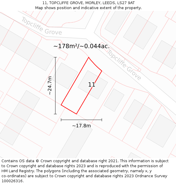 11, TOPCLIFFE GROVE, MORLEY, LEEDS, LS27 9AT: Plot and title map