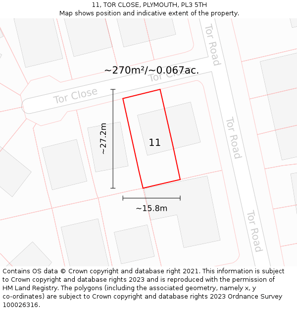 11, TOR CLOSE, PLYMOUTH, PL3 5TH: Plot and title map