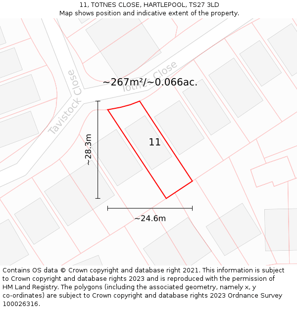 11, TOTNES CLOSE, HARTLEPOOL, TS27 3LD: Plot and title map