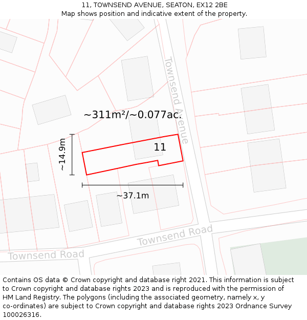 11, TOWNSEND AVENUE, SEATON, EX12 2BE: Plot and title map