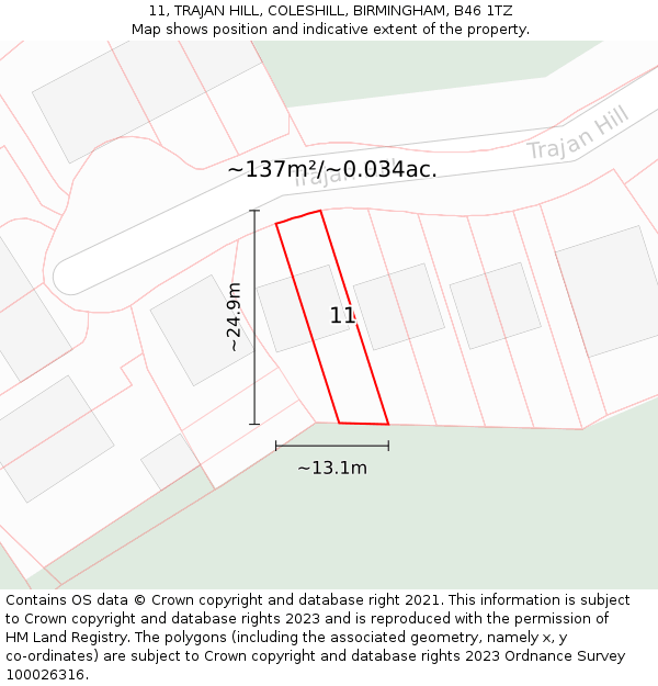 11, TRAJAN HILL, COLESHILL, BIRMINGHAM, B46 1TZ: Plot and title map