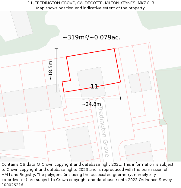 11, TREDINGTON GROVE, CALDECOTTE, MILTON KEYNES, MK7 8LR: Plot and title map