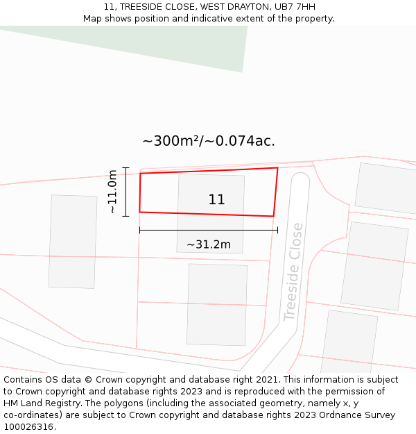 11, TREESIDE CLOSE, WEST DRAYTON, UB7 7HH: Plot and title map