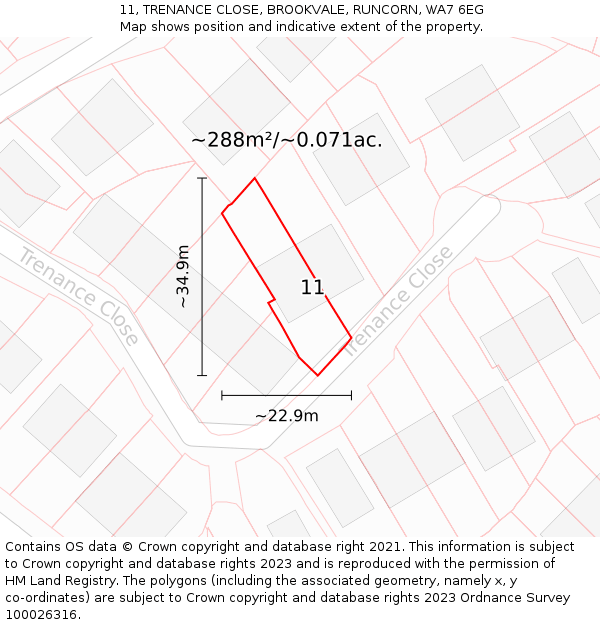 11, TRENANCE CLOSE, BROOKVALE, RUNCORN, WA7 6EG: Plot and title map