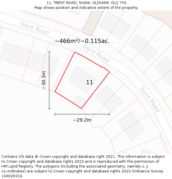 11, TRENT ROAD, SHAW, OLDHAM, OL2 7YG: Plot and title map