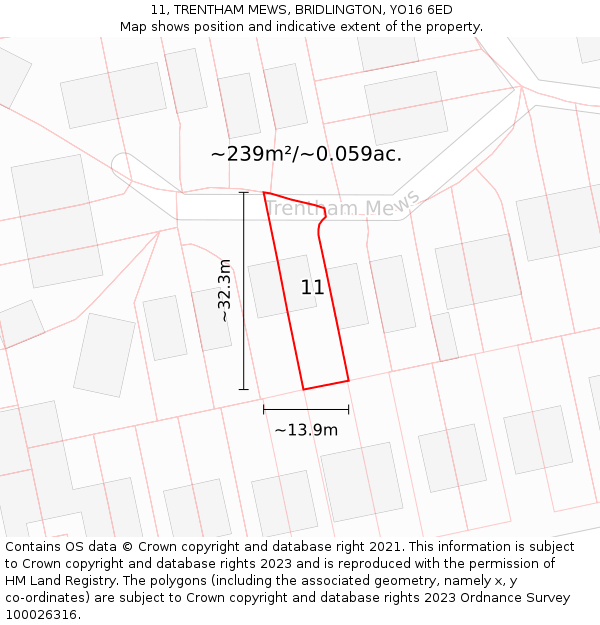 11, TRENTHAM MEWS, BRIDLINGTON, YO16 6ED: Plot and title map
