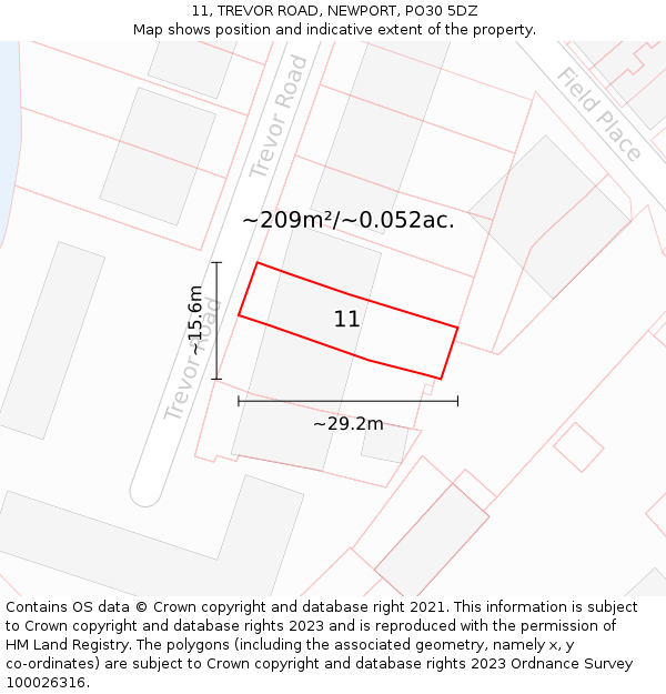 11, TREVOR ROAD, NEWPORT, PO30 5DZ: Plot and title map