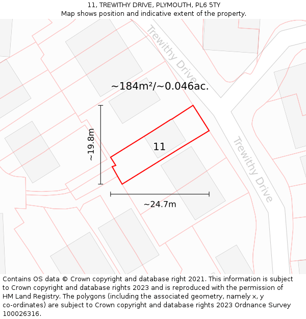 11, TREWITHY DRIVE, PLYMOUTH, PL6 5TY: Plot and title map