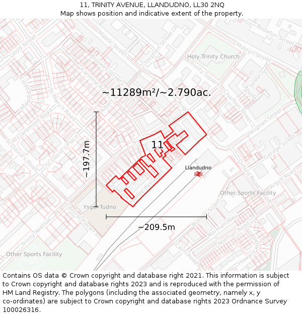 11, TRINITY AVENUE, LLANDUDNO, LL30 2NQ: Plot and title map