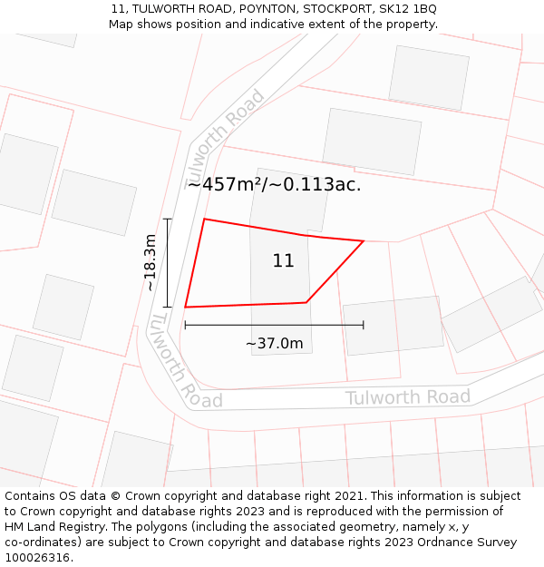 11, TULWORTH ROAD, POYNTON, STOCKPORT, SK12 1BQ: Plot and title map