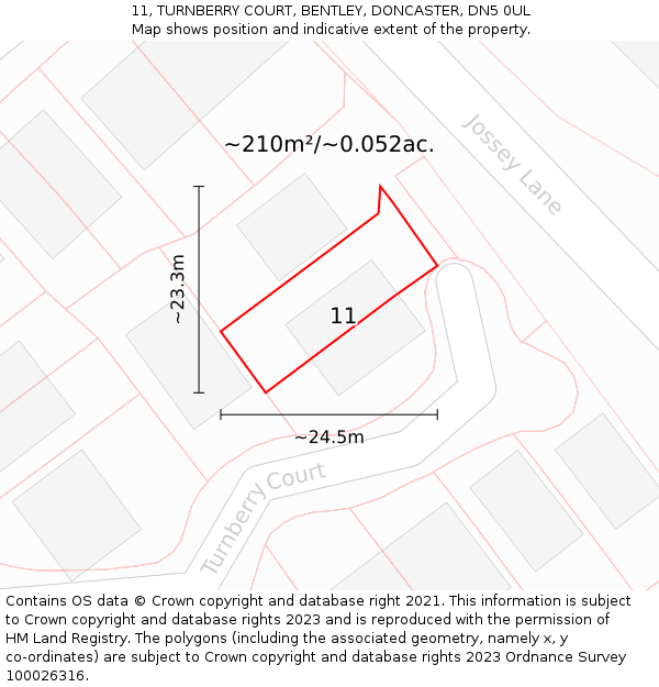 11, TURNBERRY COURT, BENTLEY, DONCASTER, DN5 0UL: Plot and title map