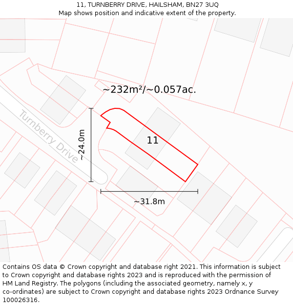 11, TURNBERRY DRIVE, HAILSHAM, BN27 3UQ: Plot and title map