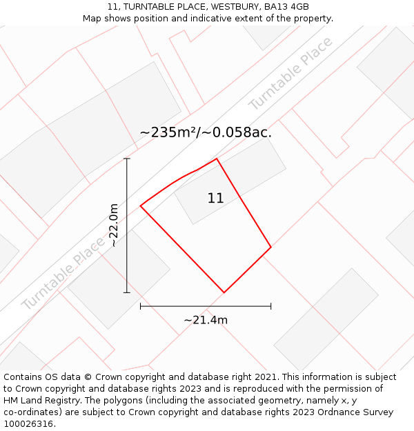 11, TURNTABLE PLACE, WESTBURY, BA13 4GB: Plot and title map